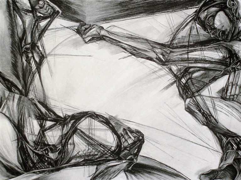 Approach-Avoidance #10, 1984, charcoal pencil, 30"h x 40, Collection Bethel University, Arden Hills, Minnesota