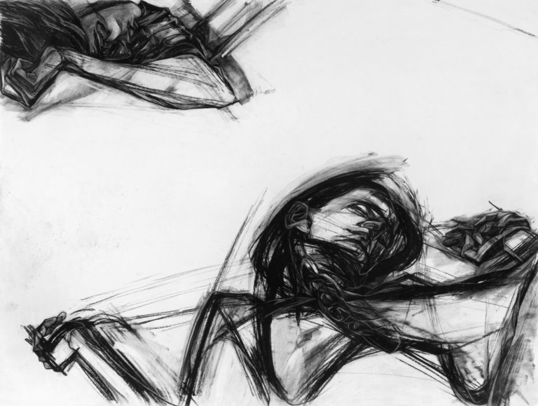 Approach-Avoidance #11, 1984, charcoal pencil, 30"h x 40. Collection Minnesota Historical Society.