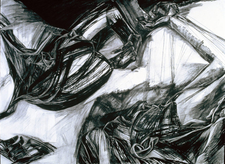 Approach-Avoidance #14, 1986, charcoal pencil and charcoal lead, 39.5"h x 49. Collection of the College of St. Benedict, St. Joseph, MN.