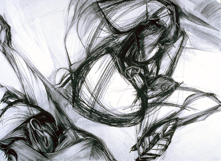 Approach-Avoidance #17, 1986, Charcoal Pencil and Charcoal Lead, 30"h x 40, Collection Chazen Museum of Art, University of Wisconsin-Madison