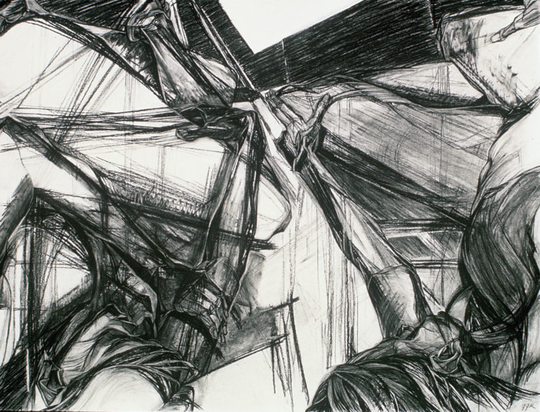 Approach-Avoidance #4, 1982, charcoal pencil, 30"h x 40, Collection Bethel University, Arden Hills, Minnesota