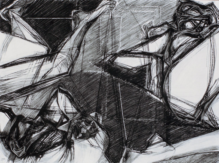 Approach-Avoidance #6, 1982, charcoal pencil, 30"h x 40, Collection Stanley Museum, University of Iowa