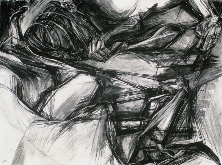 Approach-Avoidance #7, 1984, charcoal pencil, 30"h x 40, Private Collection