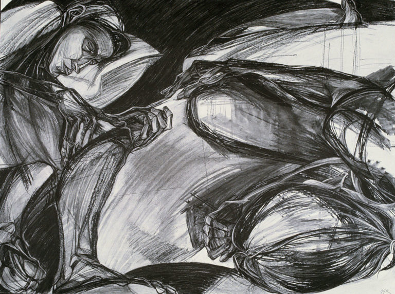 Approach-Avoidance #9, 1984, charcoal pencil, 30"h x 40, Collection Flaten Art Museum, St. Olaf College