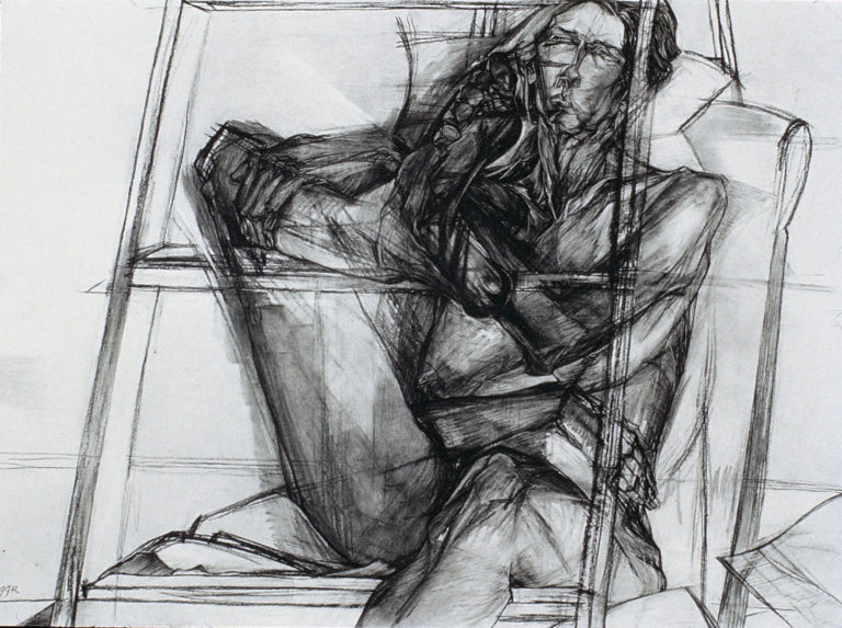 Ladder 2, nd, charcoal pencil, 30"h x 40 Weisman Art Museum