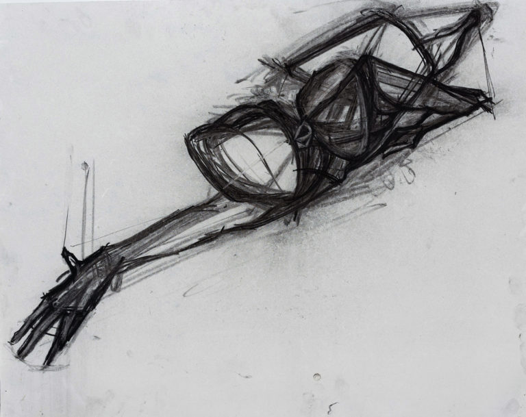 Gesture Drawing [239], no date, vine charcoal and charcoal pencil, 19"h x 24