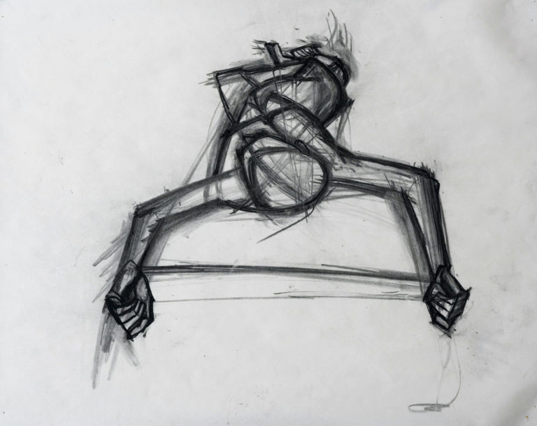 Gesture Drawing [36], no date, vine charcoal and charcoal pencil, 19"h x 24