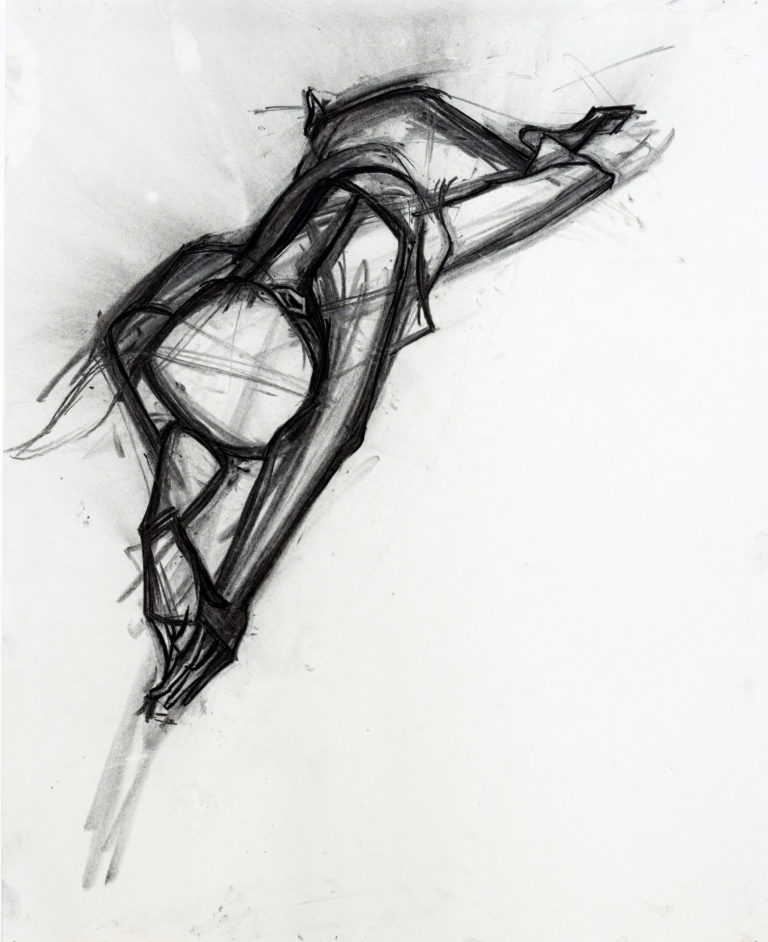 Gesture Drawing [485], no date, vine charcoal and charcoal pencil, 24"h x 19